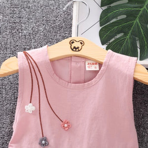 Flower Design Light Pink Sleeveless Cotton Frock For Girls - Minitaq baby kids clothes dress