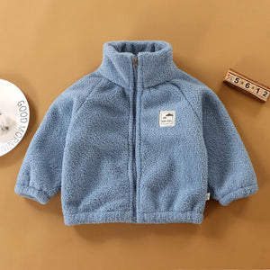 Plain Blue Winter Fleece Neck Jacket For Kids - Minitaq baby kids clothes dress