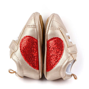 Shiny Gold Classy Baby Shoes with White Stripes 3 - Minitaq baby kids clothes dress