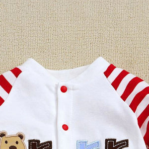 Bear Growl Red Lines White Baby Romper 3 - Minitaq baby kids clothes dress