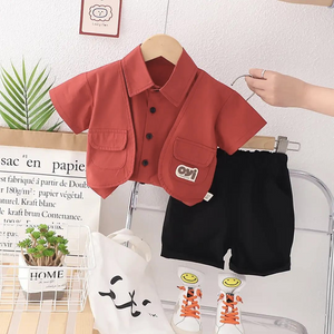 Red Shirt Cargo Style Waistcoat With Black Shorts For Kids 3 - Minitaq baby kids clothes dress