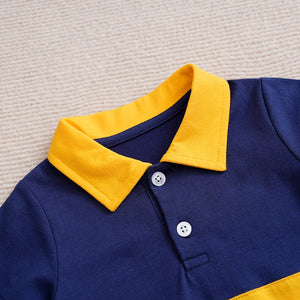 Blue Yellow Duo Colors Cotton Polo Summer Romper 3 - Minitaq baby kids clothes dress