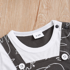 Casual Dungaree Style With Elephant Patten Cotton Romper 3 - Minitaq baby kids clothes dress