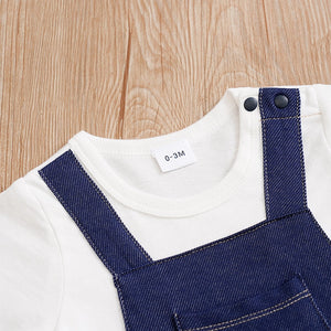 Dark Blue N White Dungaree Style Cotton Summer Romper 3 - Minitaq baby kids clothes dress
