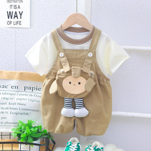 Animal Hanging Brown Dungaree N White Shirt Set - Minitaq baby kids clothes dress