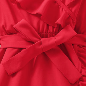 Elegant Red Ruffle Dress with Waist Bow - Minitaq baby kids clothes dress