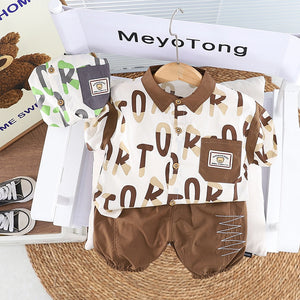 Letter Style Brown Shorts N Shirt 2pcs Set - Minitaq baby kids clothes dress