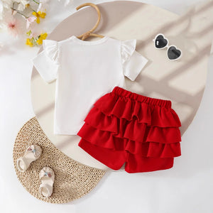 Adorable Bow Girl Shirt N Ruffle Red Shorts Set - Minitaq baby kids clothes dress
