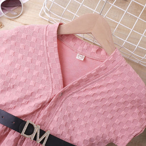 Trendy Pink Check Dress with Black Belt - Minitaq baby kids clothes dress
