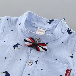 Blue Crown Shirt N Beige Shorts 2pc Set - Minitaq baby kids clothes dress