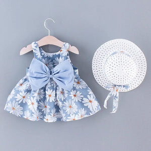 Adorable White Flowers Pattern Design Dress For Baby Girls