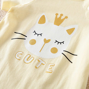 Cute Cat Yellow Summer Cotton Baby Romper 4 - Minitaq baby kids clothes dress