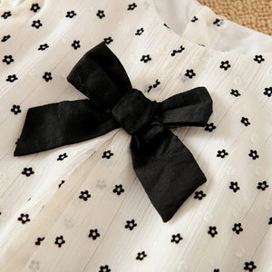 Little Flowers on White Mesh N Ribbon Tie Baby Girl Dress 4 - Minitaq baby kids clothes dress