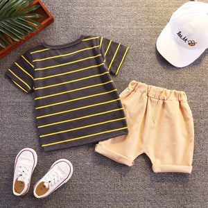 Cute Brown Striped Summer T Shirt N Short 1 - Minitaq baby kids clothes dress