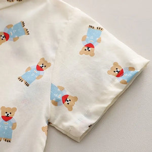 Cartoon Patterned Summer Shirt With Beige Cotton Shorts 5 - Minitaq baby kids clothes dress