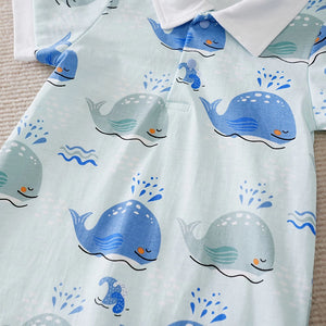 Cute Baby Whales Pattern Cotton Romper 4 - Minitaq baby kids clothes dress