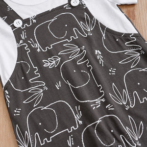 Casual Dungaree Style With Elephant Patten Cotton Romper 4 - Minitaq baby kids clothes dress