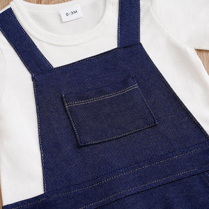 Dark Blue N White Dungaree Style Cotton Summer Romper 4 - Minitaq baby kids clothes dress