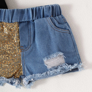 Sisters Forever Tee and Sequin Denim Shorts Set - Minitaq baby kids clothes dress
