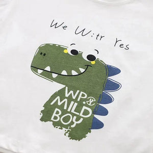 Dino Cartoon White Tee Shirt N Green Shorts Set - Minitaq baby kids clothes dress