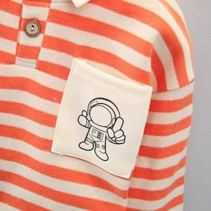 Cartoon Pocket Orange Striped Shirt N Blue Jeans Set - Minitaq baby kids clothes dress