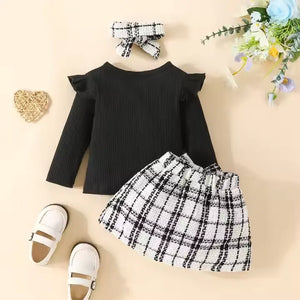 Elegant Black Top and Classic Plaid Skirt Baby Girl Set - Minitaq baby kids clothes dress