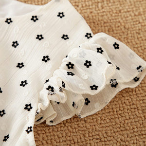 Little Flowers on White Mesh N Ribbon Tie Baby Girl Dress 6 - Minitaq baby kids clothes dress