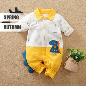 Yellow Baby Romper With Little Dino 2 - Minitaq baby kids clothes dress