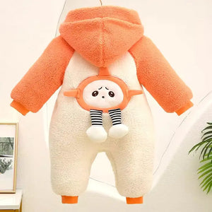 Soft White N Orange Stylish Winter Romper 6 - Minitaq baby kids clothes dress