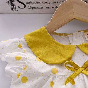 Cute Mustard Yellow Polka Dots 2pcs Set For Girls - Minitaq baby kids clothes dress