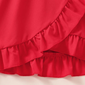 Elegant Red Ruffle Dress with Waist Bow - Minitaq baby kids clothes dress