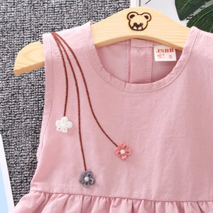 Flower Design Light Pink Sleeveless Cotton Frock For Girls - Minitaq baby kids clothes dress