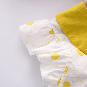 Cute Mustard Yellow Polka Dots 2pcs Set For Girls - Minitaq baby kids clothes dress
