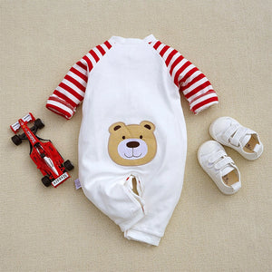 Bear Growl Red Lines White Baby Romper 7 - Minitaq baby kids clothes dress