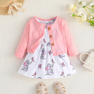 Sweet Elephant Baby Girl Dress With Pink Top 2pc Set 1 - Minitaq baby kids clothes dress