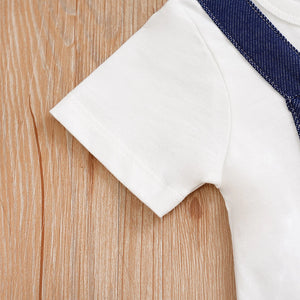 Dark Blue N White Dungaree Style Cotton Summer Romper 7 - Minitaq baby kids clothes dress