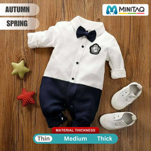 White And Blue Full Sleeve Formal Baby Romper 2 - Minitaq baby kids clothes dress