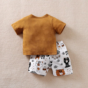 Stylish Brown Cotton T-Shirt And Shorts 2pc Set 8 - Minitaq baby kids clothes dress