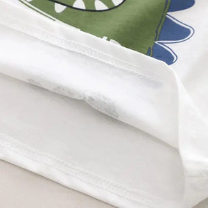 Dino Cartoon White Tee Shirt N Green Shorts Set - Minitaq baby kids clothes dress