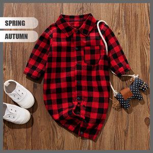 Red Black Check Full Sleeves Casual Romper 2 - Minitaq baby kids clothes dress