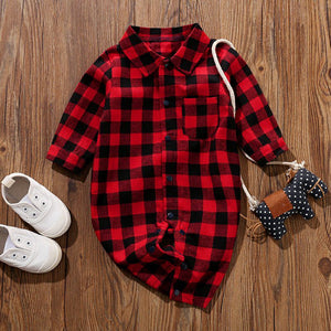 Red Black Check Full Sleeves Casual Romper 1 - Minitaq baby kids clothes dress