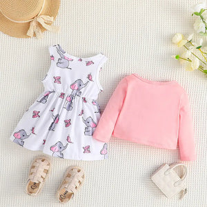 Sweet Elephant Baby Girl Dress With Pink Top 2pc Set 8 - Minitaq baby kids clothes dress