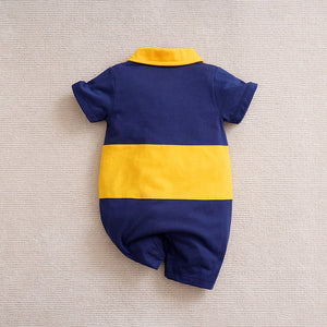 Blue Yellow Duo Colors Cotton Polo Summer Romper 8 - Minitaq baby kids clothes dress