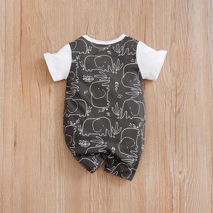 Casual Dungaree Style With Elephant Patten Cotton Romper 8 - Minitaq baby kids clothes dress