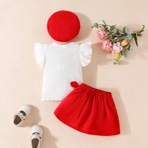 Vibrant Red Skirt N Bow Designed Shirt Set - Minitaq baby kids clothes dress