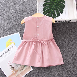 Flower Design Light Pink Sleeveless Cotton Frock For Girls - Minitaq baby kids clothes dress