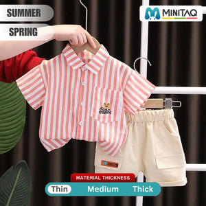 Trendy Pink Lines Shirt With Cotton Shorts 2pc Set 2 - Minitaq baby kids clothes dress