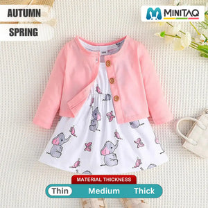 Sweet Elephant Baby Girl Dress With Pink Top 2pc Set 2 - Minitaq baby kids clothes dress