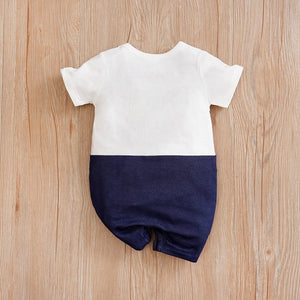 Dark Blue N White Dungaree Style Cotton Summer Romper 9 - Minitaq baby kids clothes dress