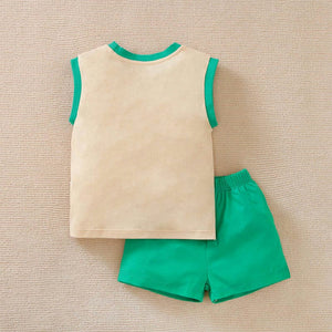 Game Sports Green N Beige Sleeveless Shirt and Shorts 10 - Minitaq baby kids clothes dress